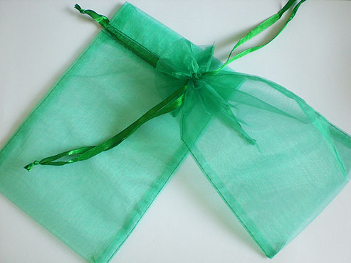 Large Emerald Green Organza Drawstring Bag