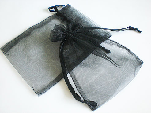 Medium Black Organza Drawstring Bag