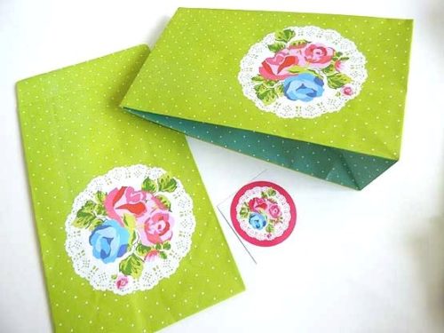 Green Vintage Rose Paper Party Bag & Sticker