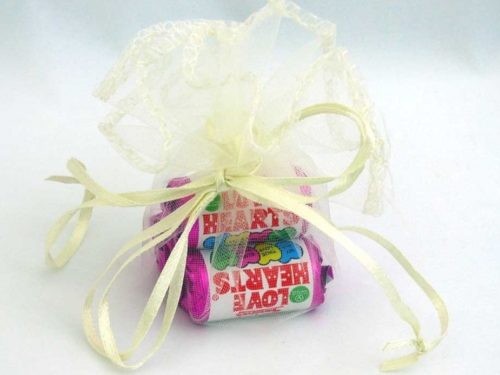 Ivory Organza Pouch of Love Hearts