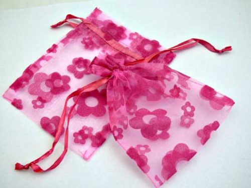 Medium Pink Pansy Organza Drawstring Bag